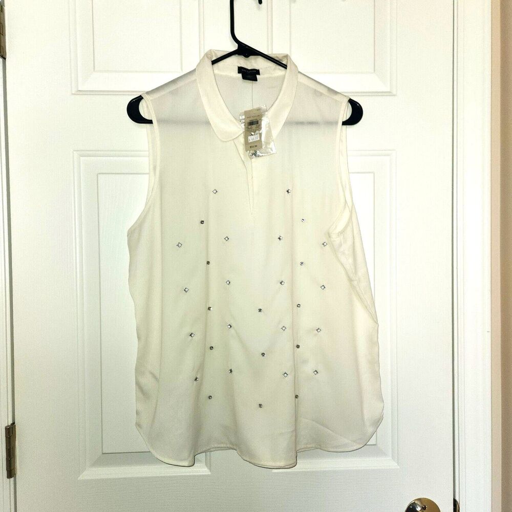 NWT Ann Taylor Vintage 90s Y2K Cream Rhinestone Bead Embroidered Shell Top XL